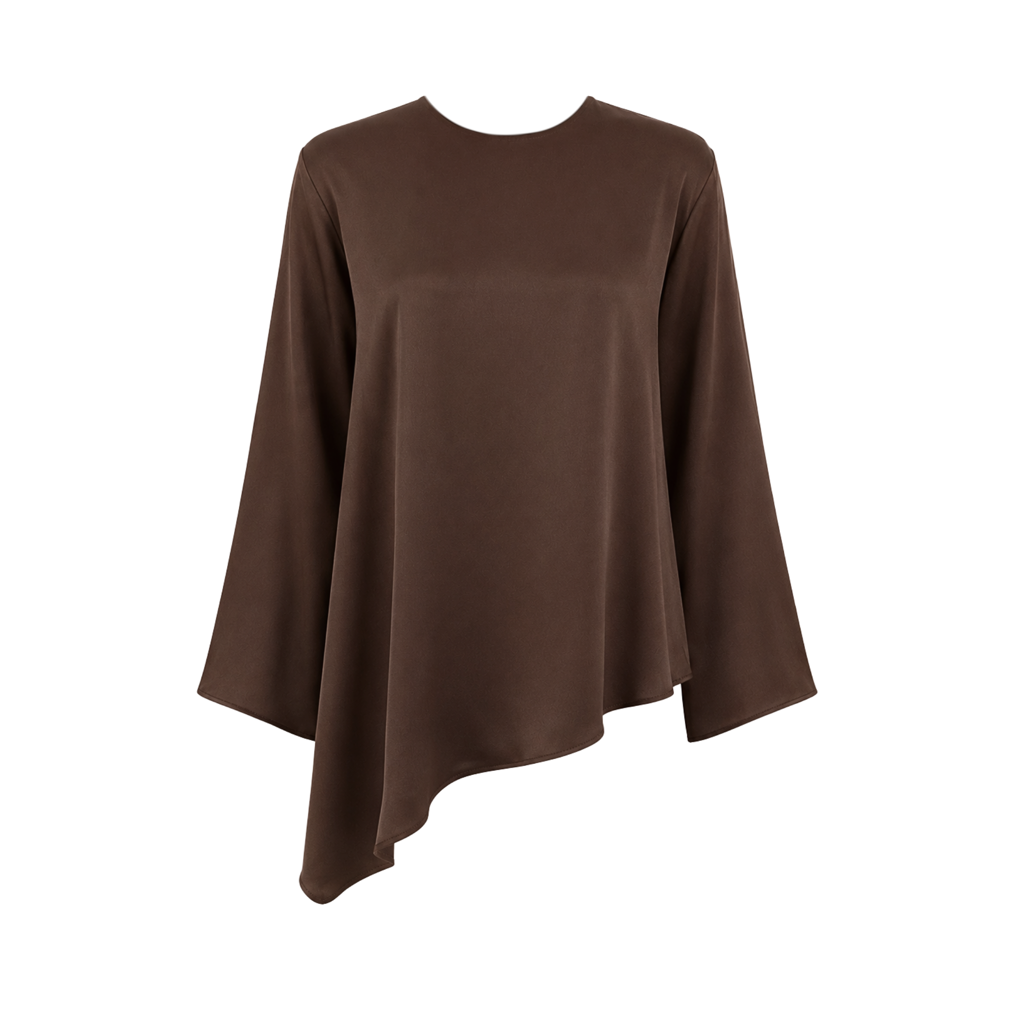 ASİMETRİK KESİM %100 RAYON SATEN IŞILTILI TAKIM KAHVE