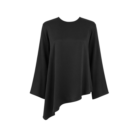ASİMETRİK KESİM %100 RAYON SATEN IŞILTILI TAKIM SİYAH