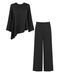 ASİMETRİK KESİM %100 RAYON SATEN IŞILTILI TAKIM SİYAH
