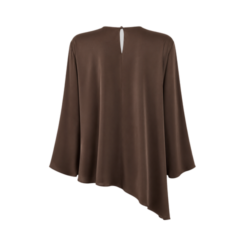 ASİMETRİK KESİM %100 RAYON SATEN IŞILTILI TAKIM KAHVE