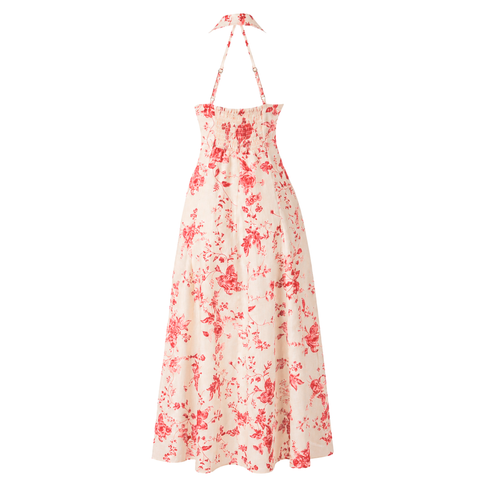 SIRT DETAY FLORAL DESEN ELBİSE MERCAN