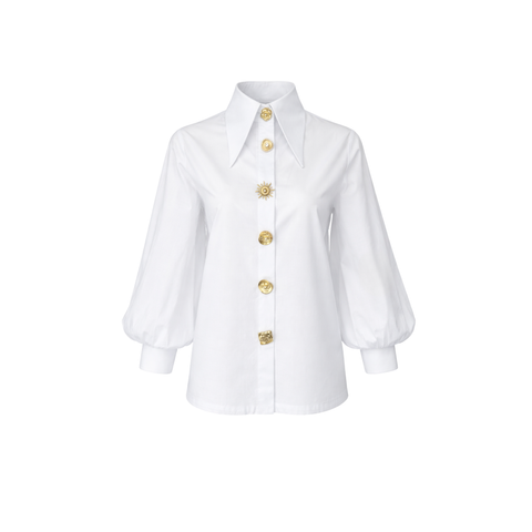 TASARIM DÜĞMELİ BALON KOL COTTON GÖMLEK BEYAZ