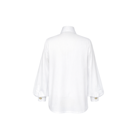 TASARIM DÜĞMELİ BALON KOL COTTON GÖMLEK BEYAZ