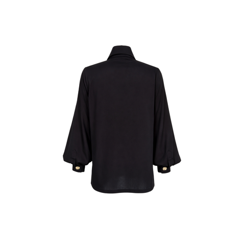 TASARIM DÜĞMELİ BALON KOL COTTON GÖMLEK SİYAH