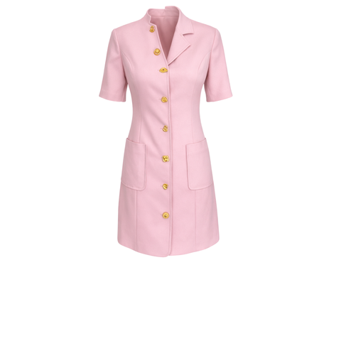 TASARIM DÜĞMELİ YAKA DETAY KISA ELBİSE PEMBE