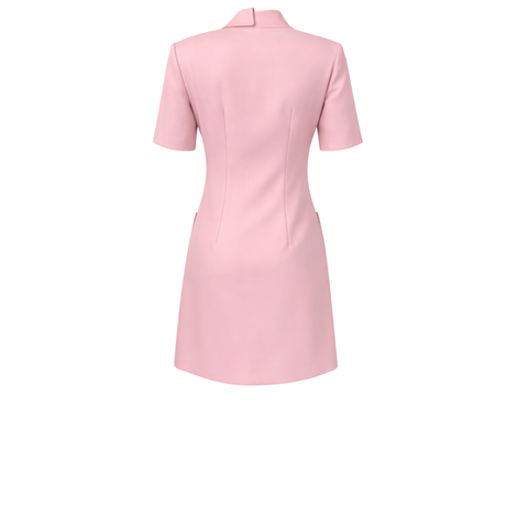 TASARIM DÜĞMELİ YAKA DETAY KISA ELBİSE PEMBE