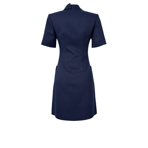 TASARIM DÜĞMELİ YAKA DETAY KISA ELBİSE LACİVERT