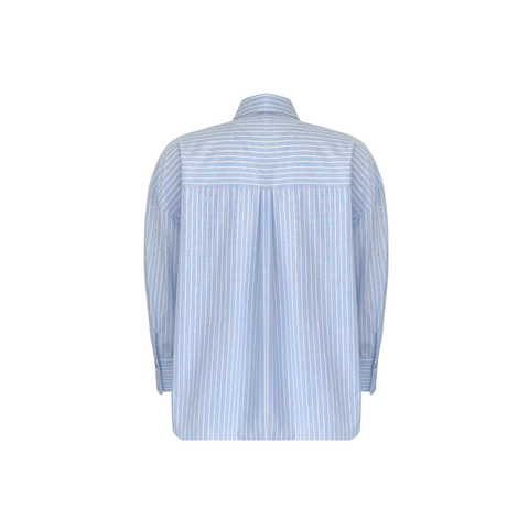 TAŞ BASKILI ÇİZGİLİ COTTON GÖMLEK MAVİ