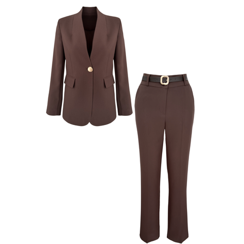 TEK DÜĞMELİ CEKET VE PANTOLON TAKIM KAHVE