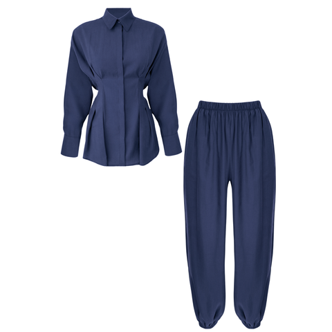 BELİ BAĞLAMA DETAY TENCEL TAKIM LACİVERT