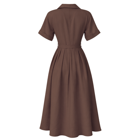 CEP DETAY KEMERLİ TENCEL ELBİSE KAHVE