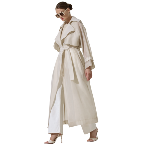 KRUVAZE MODEL YARI TRANSPARAN TRENÇKOT BEJ