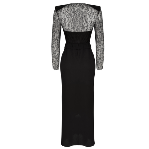 OMUZLARI VATKALI DRAPE DETAY ETEĞİ ASİMETRİK ELBİSE SİYAH