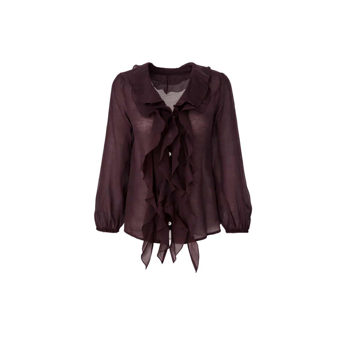 TENCEL KUMAŞ VOLANLI BLUZ BORDO