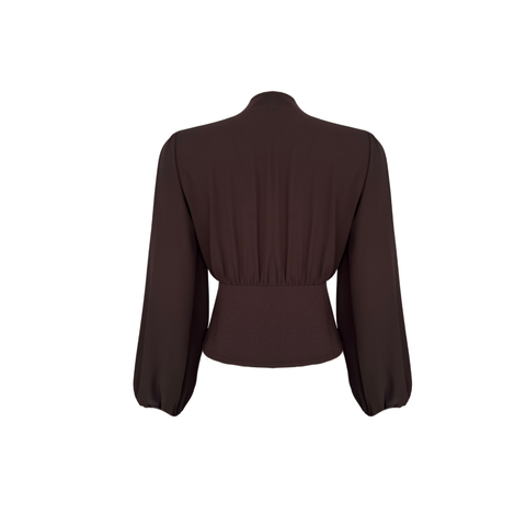 V YAKA DÜĞME DETAY BLUZ KAHVE