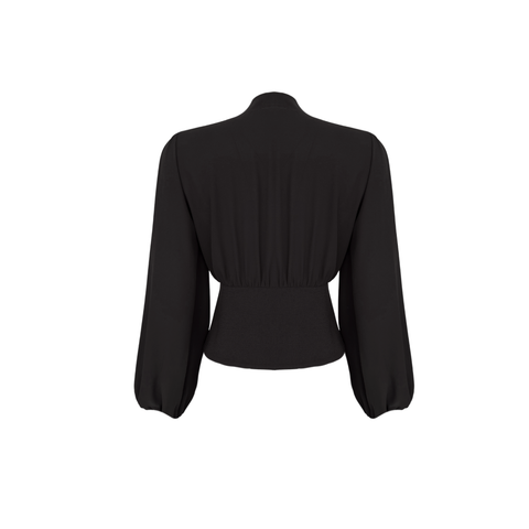 V YAKA DÜĞME DETAY BLUZ SİYAH