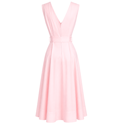 V YAKA KLOŞ MODEL COTTON ELBİSE PEMBE