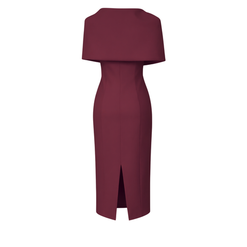 YAKA DETAY BROŞLU KALEM ELBİSE BORDO