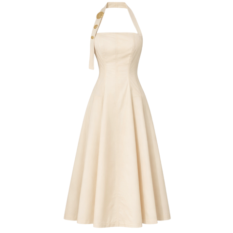 YAKASI AKSESUARLI KLOŞ MODEL COTTON ELBİSE TAŞ