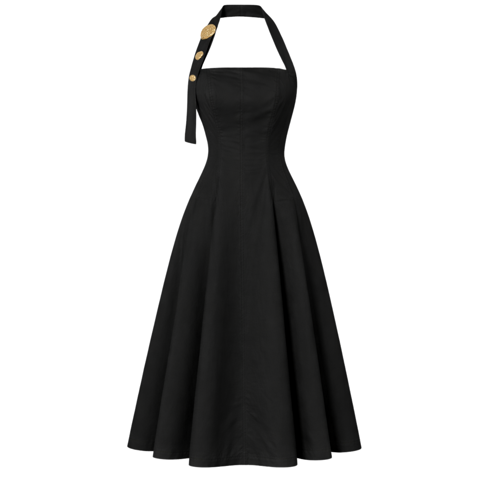 YAKASI AKSESUARLI KLOŞ MODEL COTTON ELBİSE SİYAH