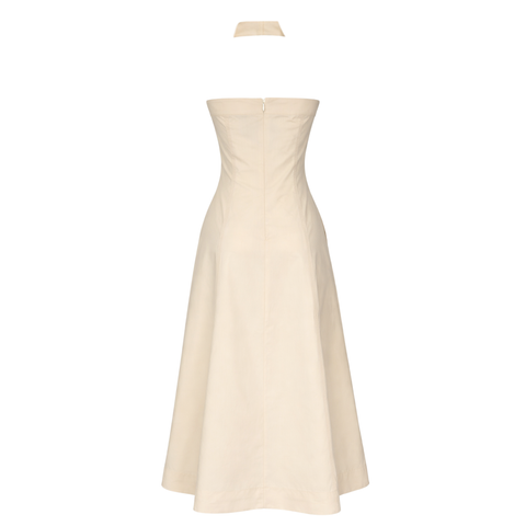 YAKASI AKSESUARLI KLOŞ MODEL COTTON ELBİSE TAŞ