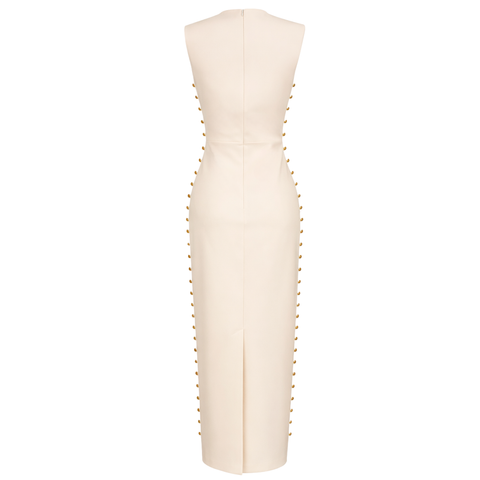 YANLARI AKSESUAR DETAY KALEM ELBİSE EKRU