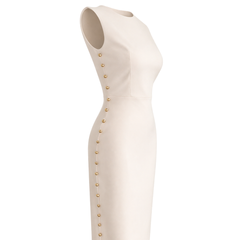 YANLARI AKSESUAR DETAY KALEM ELBİSE EKRU