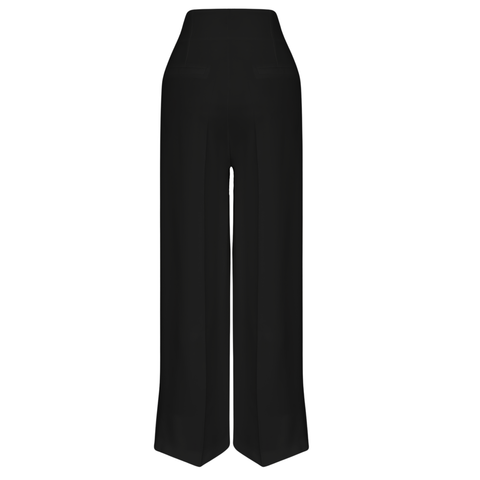 YÜKSEK BEL GENİŞ PAÇA DÖKÜMLÜ PANTOLON SİYAH