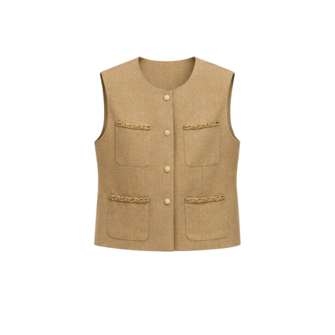 ZİNCİR DETAY YELEK VE KALEM ETEK TAKIM CAMEL