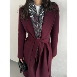 CASHMERE BELİ KUŞAKLI UZUN KABAN BORDO