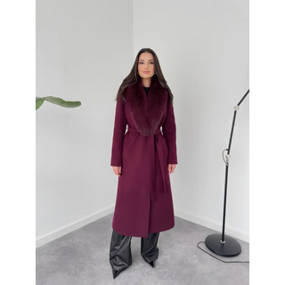 ÇIKARILABİLİR KÜRK DETAYLI CASHMERE KABAN BORDO