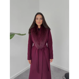 ÇIKARILABİLİR KÜRK DETAYLI CASHMERE KABAN BORDO