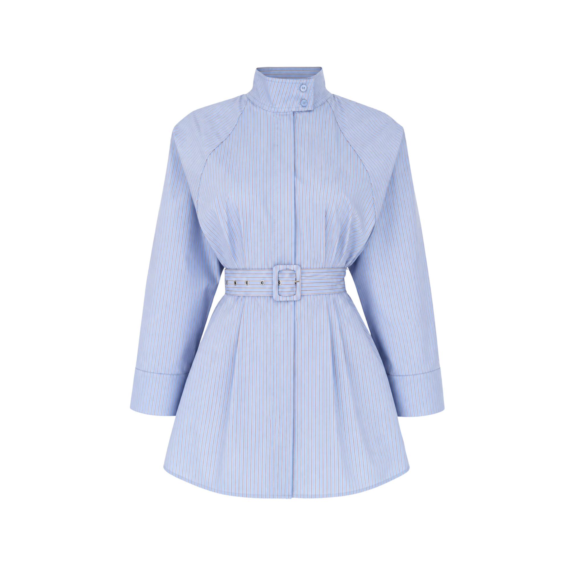BELİ KEMERLİ ÇİZGİ DETAY COTTON GÖMLEK MAVİ