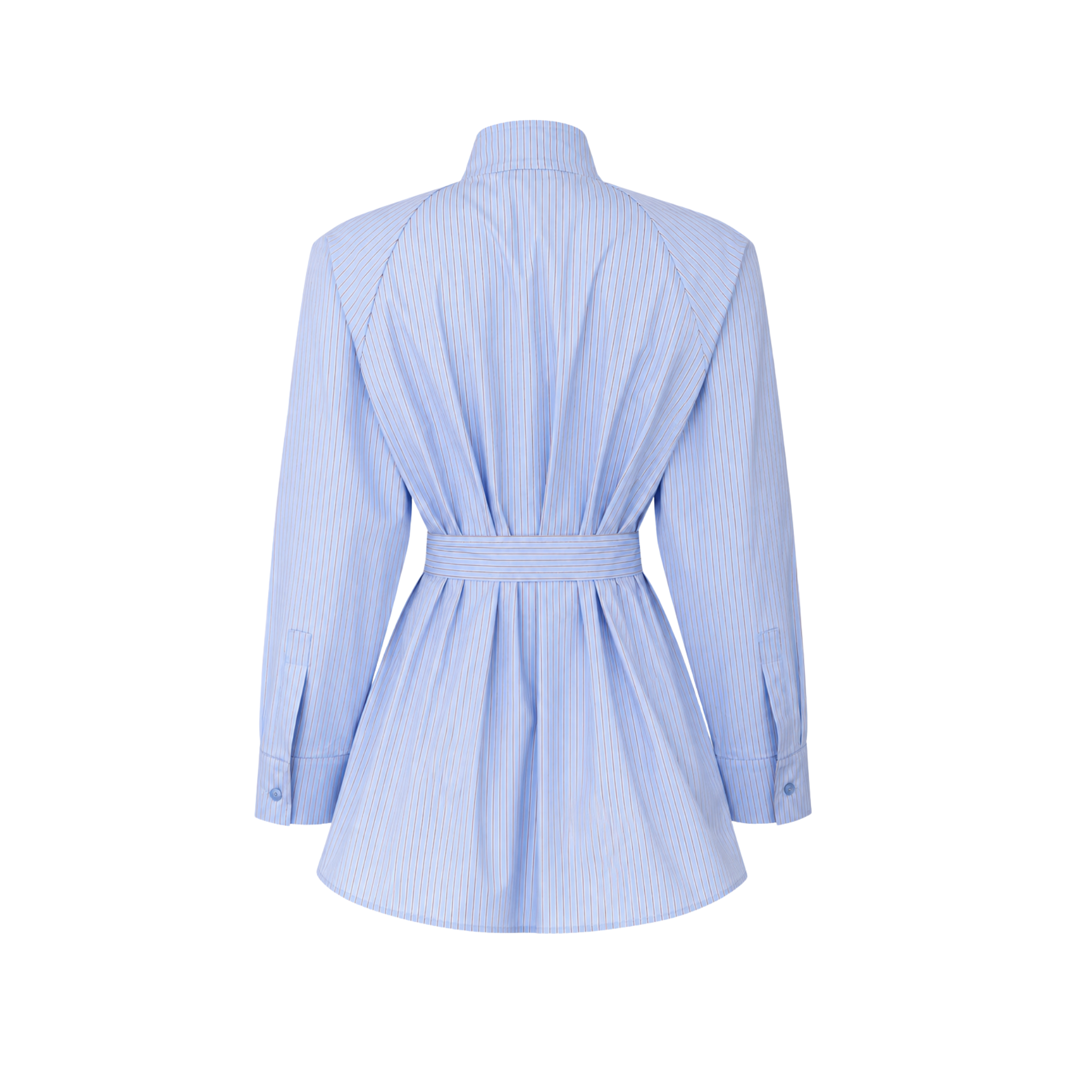 BELİ KEMERLİ ÇİZGİ DETAY COTTON GÖMLEK MAVİ