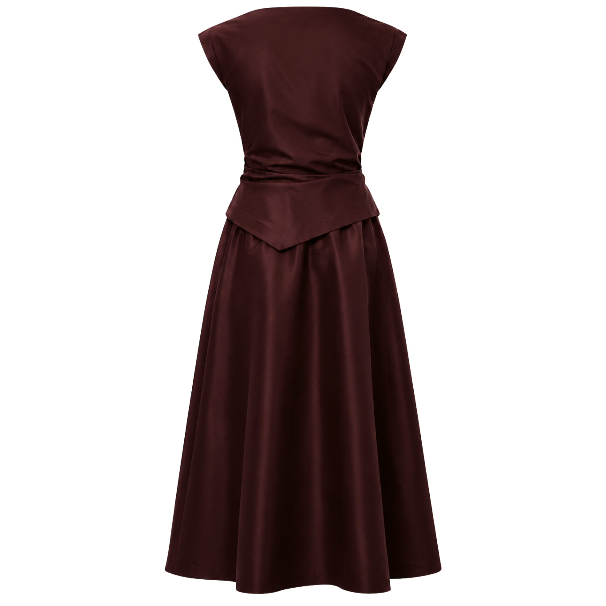 BEL DETAY DRAPELİ TAFTA ELBİSE BORDO