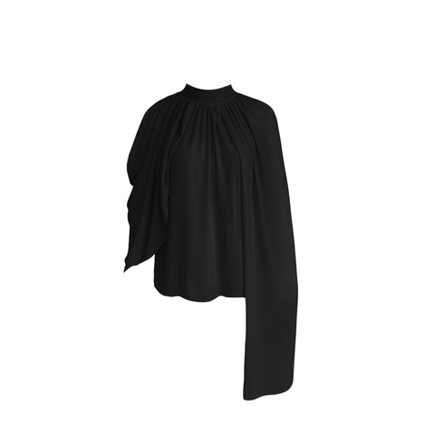 DİK YAKA PELERİN DETAY BLUZ SİYAH