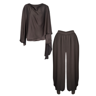 OMZU ŞAL DETAY SATEN IŞILTILI TAKIM KAHVE