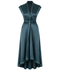 V YAKA %100 RAYON SATEN IŞILTILI ELBİSE YEŞİL