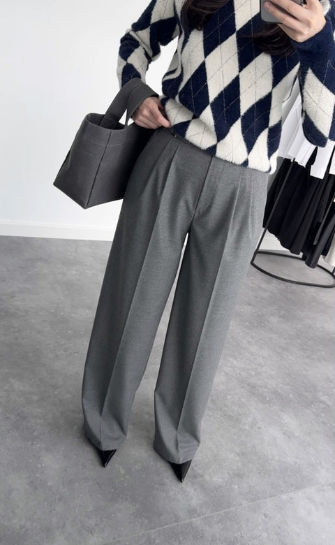 BELT DETAIL WIDE LEG TROUSERS GRAY