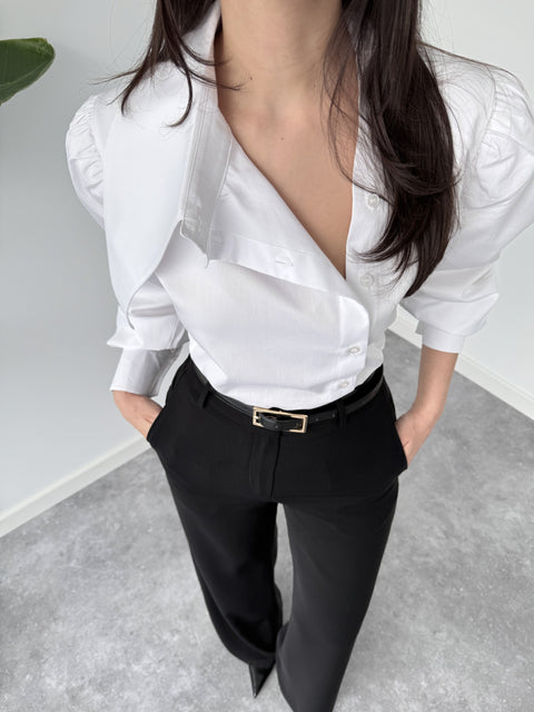 BERRY ASYMMETRIC COLLAR DETAILED SHIRT WHITE