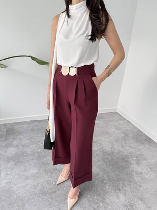 BELT DETAILED DOUBLE LEG TROUSERS CLARET RED