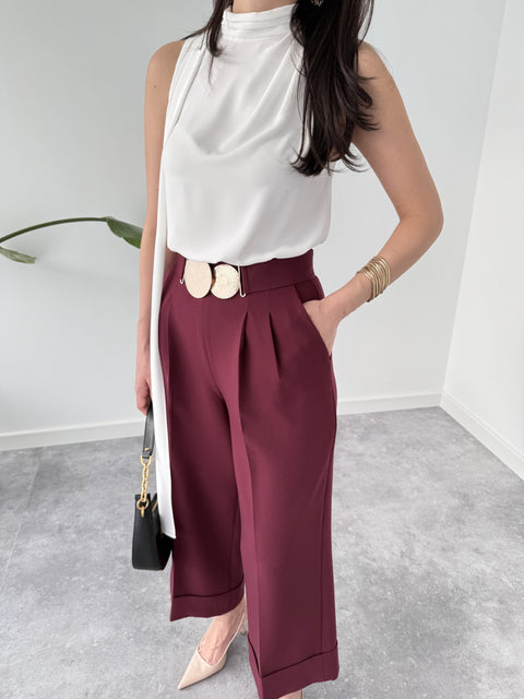 تفاصيل الحزام، بنطلون ذو تاج مزدوج، أحمر كلاريت