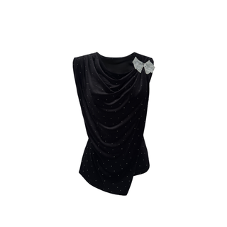 FİYONK DETAY TAŞ BASKILI KADİFE BLUZ SİYAH