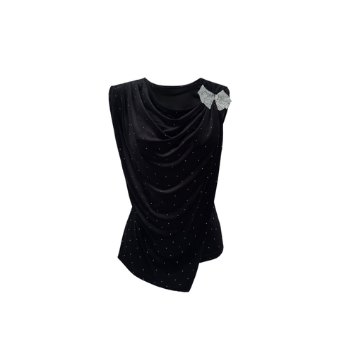 FİYONK DETAY TAŞ BASKILI KADİFE BLUZ SİYAH