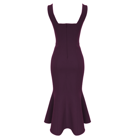 YAKASI AKSESUAR DETAY ETEĞİ VOLANLI ELBİSE BORDO