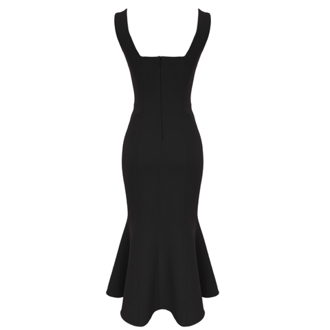 YAKASI AKSESUAR DETAY ETEĞİ VOLANLI ELBİSE SİYAH